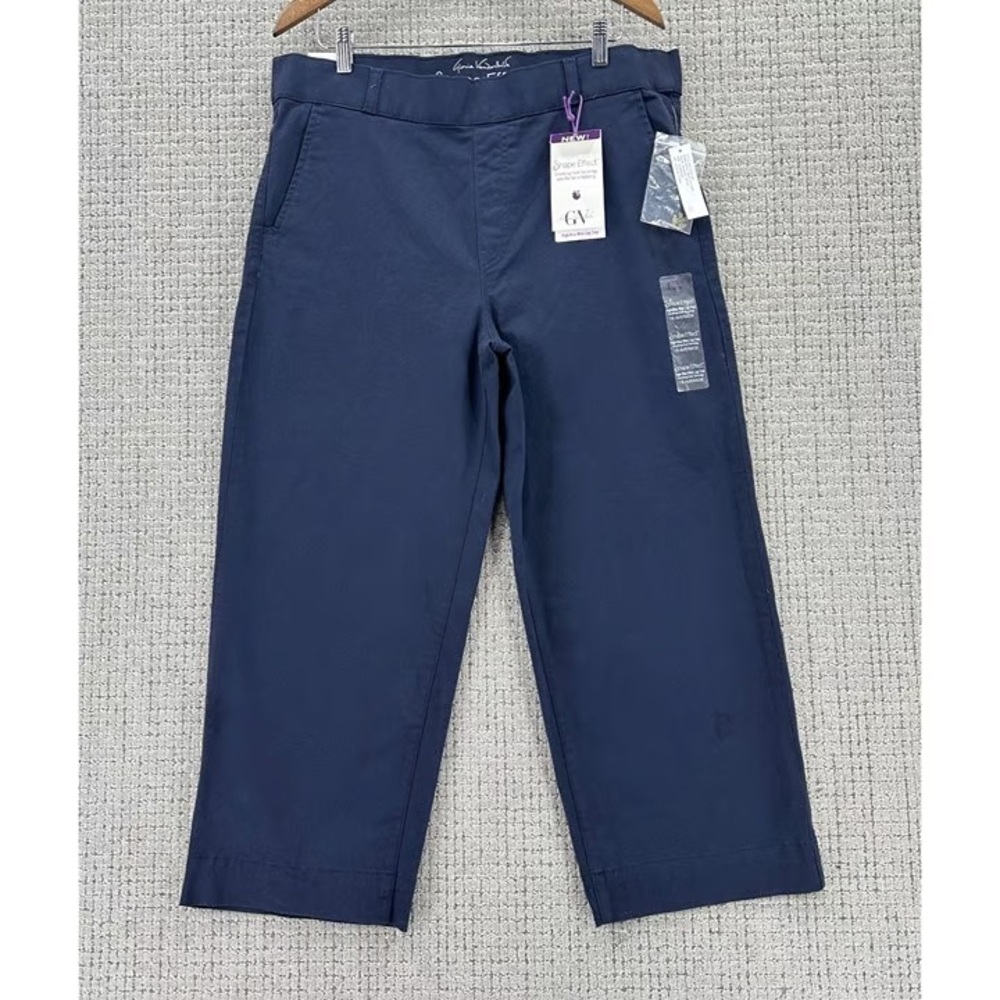 NWT Gloria Vanderbilt Wide Leg Pull On Crop Pants with Tummy Panel size 12 navy